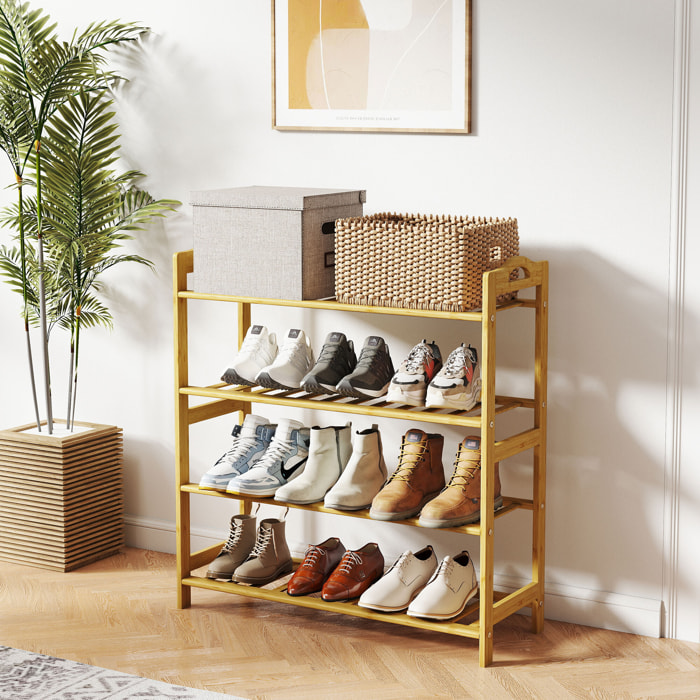 Étagère bambou style naturel - étagère à chaussures 4 niveaux - dim. 67,5 x 24,7 x 72 cm