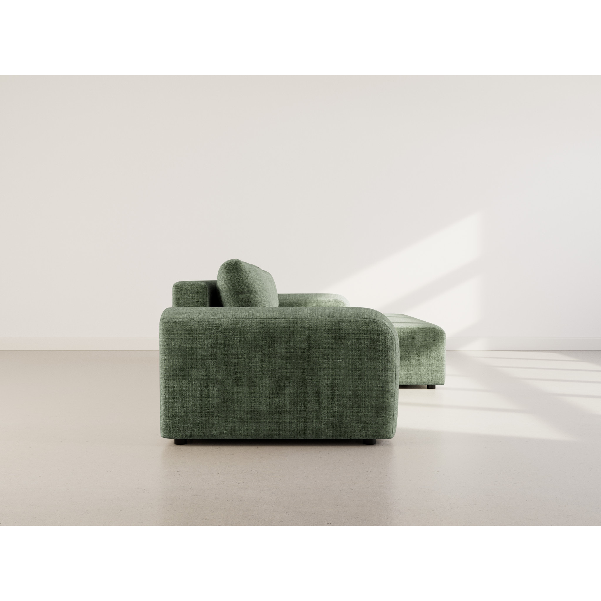 Rebecca - canapé d'angle droit 4 places convertible avec coffre en velours texturé - Vert sauge