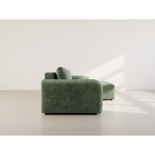 Rebecca - canapé d'angle droit 4 places convertible avec coffre en velours texturé - Vert sauge