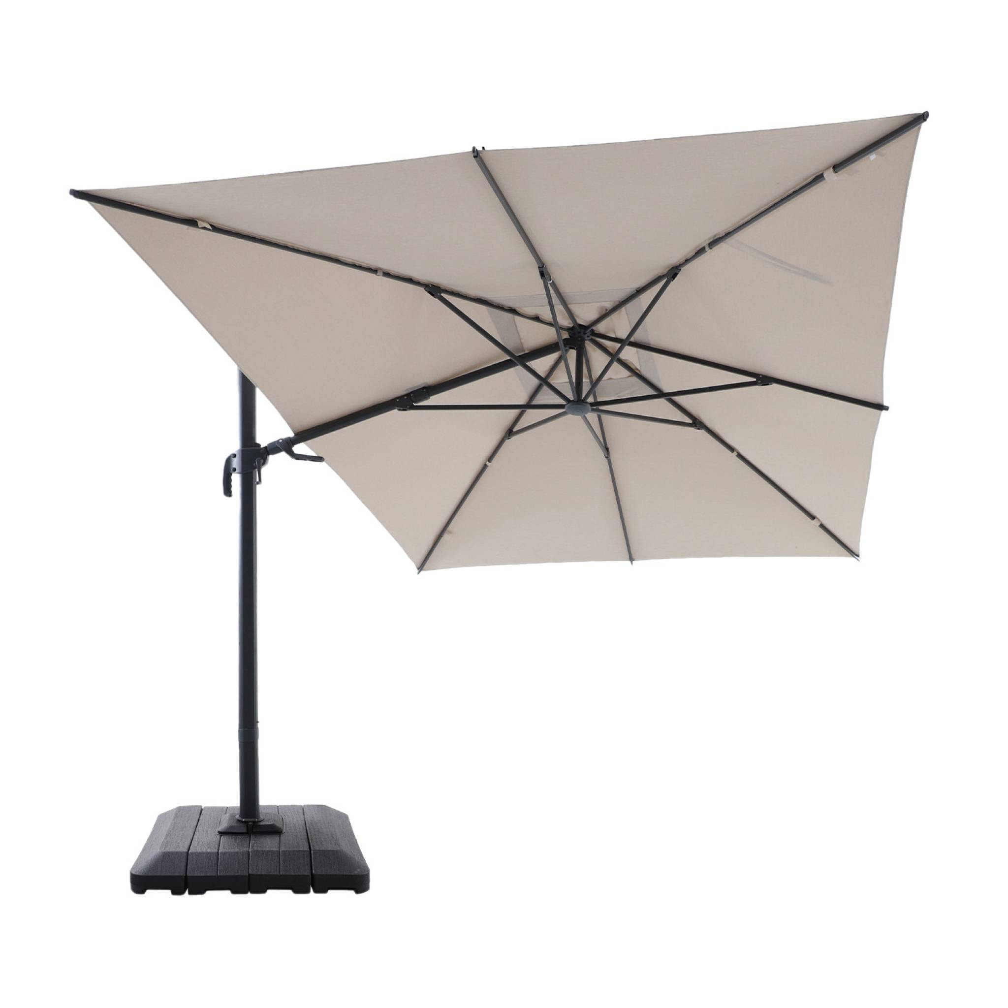 Parasol déporté rectangulaire 3x4m + housse et dalles à lester 98x98cm OMBREA