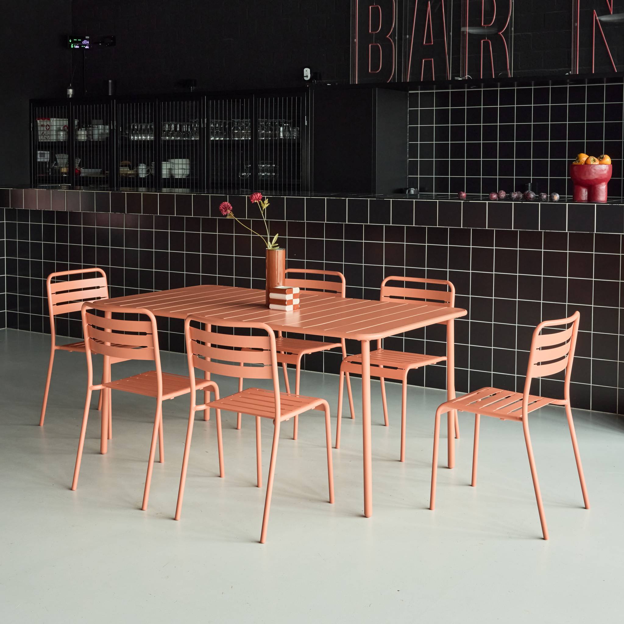 Table de jardin métal + 6 assises AMÉLIA