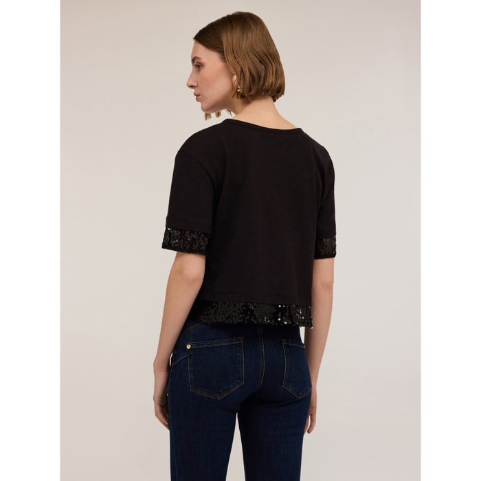 Motivi - Camiseta con bordes de lentejuelas - Negro