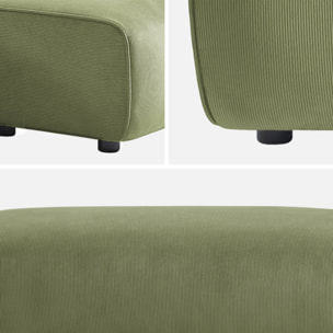 Pouf. module pour canapé. repose-pieds pour canapé d'angle 2 places en velours côtelé vert. L 123 x P 60 x H 41cm - Wallas