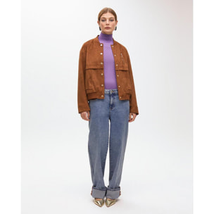 Giacca bomber in camoscio con dettaglio tasche