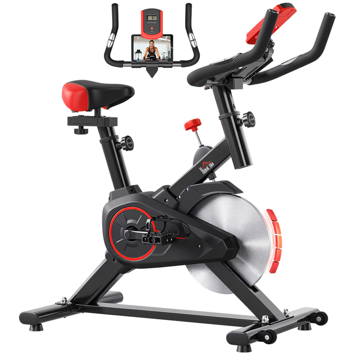 Bicicleta Estática Ciclo Indoor con Pantalla LCD Pulsómetro Sillín y Manillar Ajustables en Altura Volante de Inercia de 6 kg y Resistencia Regulable 85x46x114 cm Negro y Rojo