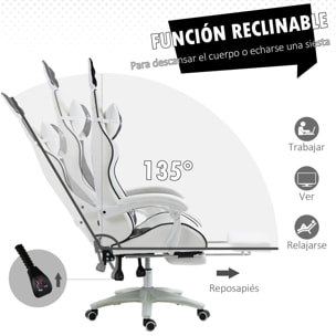 Silla Gaming Profesional Silla Gamer Racing Giratoria de Cuero PU con Altura Ajustable Inclinable 135° Reposacabezas y Reposapiés para Oficina Estudio 65x63x136-142 cm Negro y Blanco