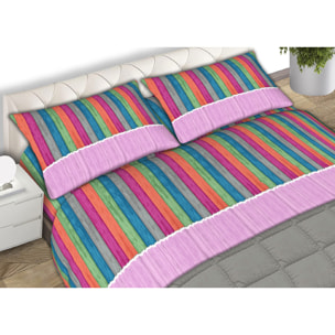 Completo Lenzuola 100% Cotone Disegno Multicolor Rosa CN