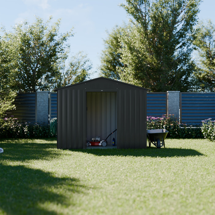 Abri de jardin en métal - Houtland. 2.71 m² anthracite - Cabane à outils avec double portes coulissantes. kit de fixation sol inclus. L 213 x P 131 x H 185cm