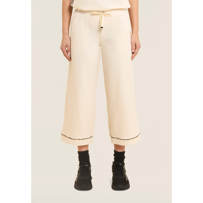 Pantaloni cropped wide leg con dettaglio animalier