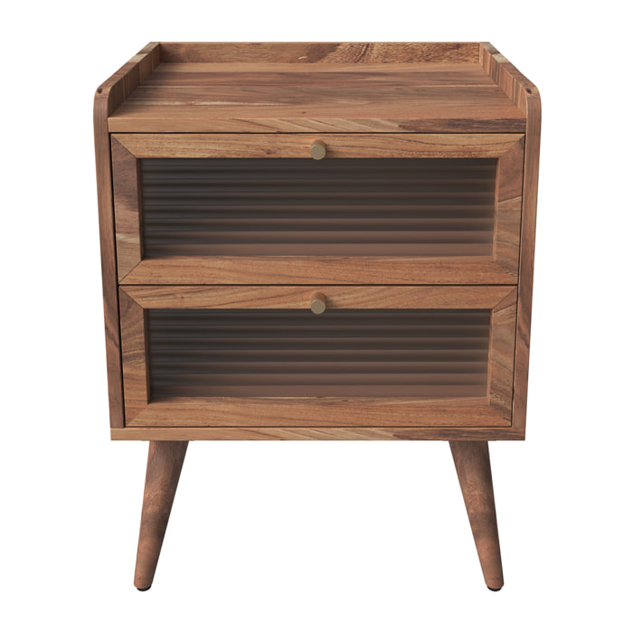 Table de chevet en bois d'acacia 2 tiroirs - Brune