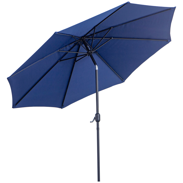 Outsunny Sombrilla de Jardín Ø295x250 cm con Manivela Parasol Exterior con Mecanismo de Inclinación y Poste Desmontable de Metal para Terraza Piscina Patio Azul