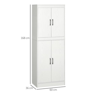 HOMCOM Aparador Alacena de Cocina Mueble Auxiliar de Cocina con 4 Puertas y 5 Estantes Abiertos para Comedor Salón Estilo Moderno Antivuelco 60x36x168 cm Blanco