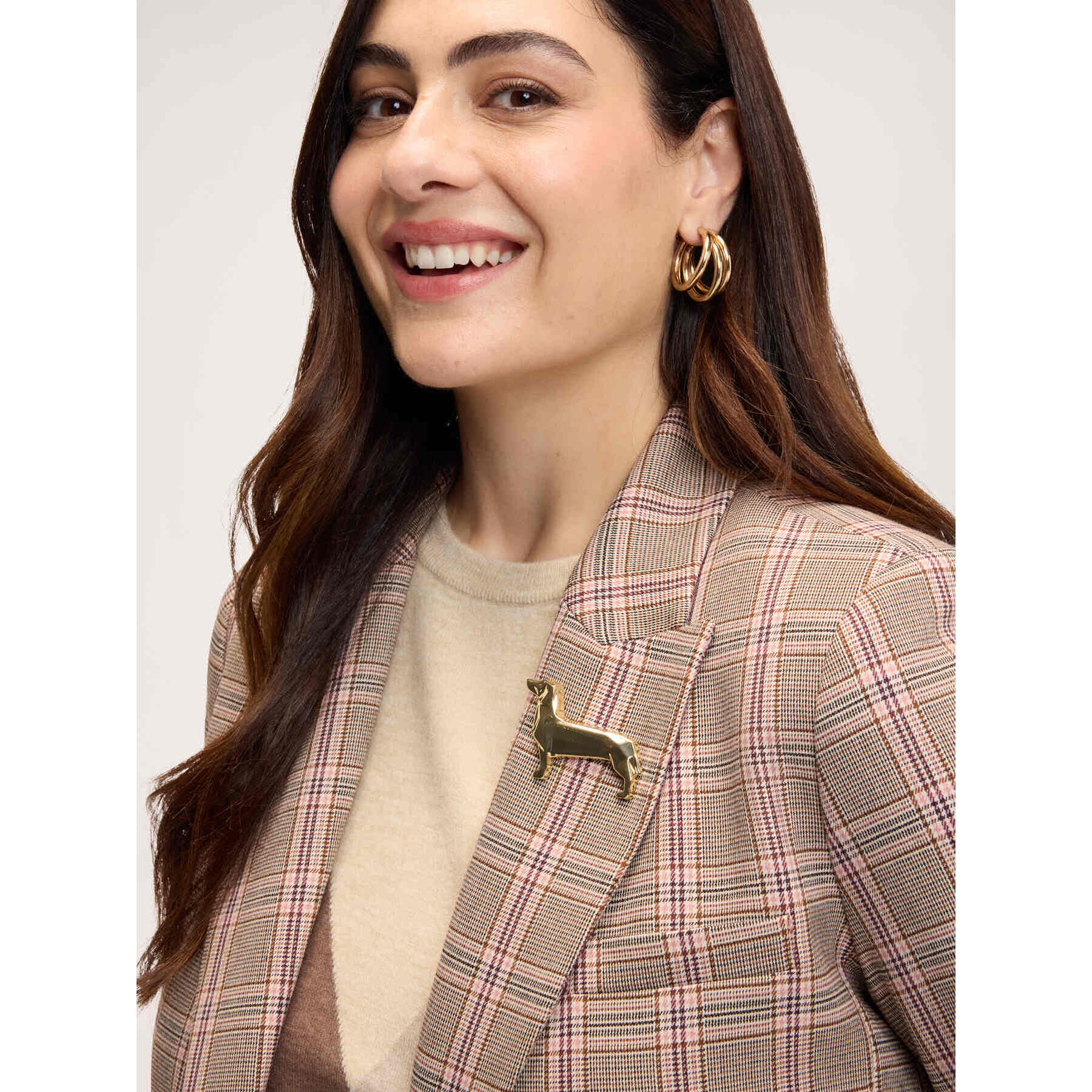 Fiorella Rubino - Blazer a quadri con spilla bassotto - Grigio