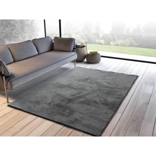 XIANA Alfombra lisa lavable de tacto suave en color gris, varias medidas disponibles.