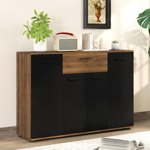 Buffet salon meuble de rangement avec 4 placards tiroirs et étagères réglables marron noir