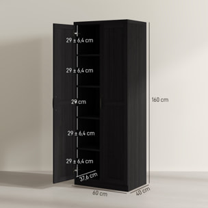 Buffet haut - armoire cuisine - 4 étagères réglables - dim. 60 x 40 x 160 cm - effet bois noir