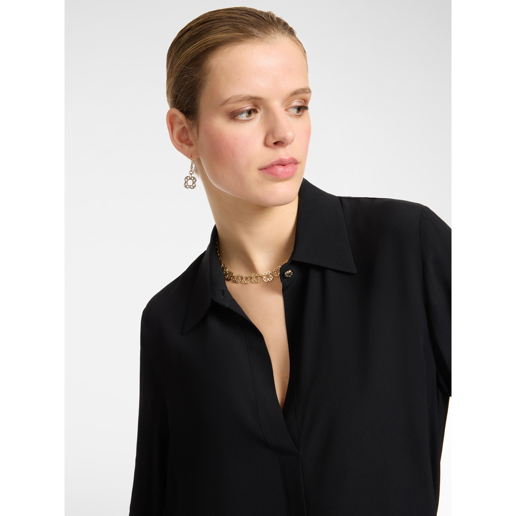 Elena Mirò - Camisa larga de crêpe de chine - Negro
