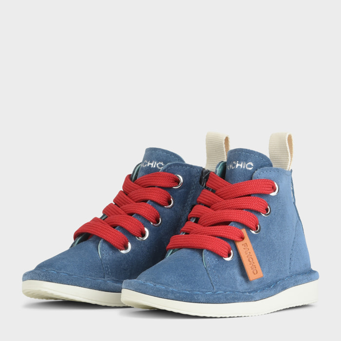 POLACCHINO P01 BIMBO IN SUEDE BLUE-ROSSO