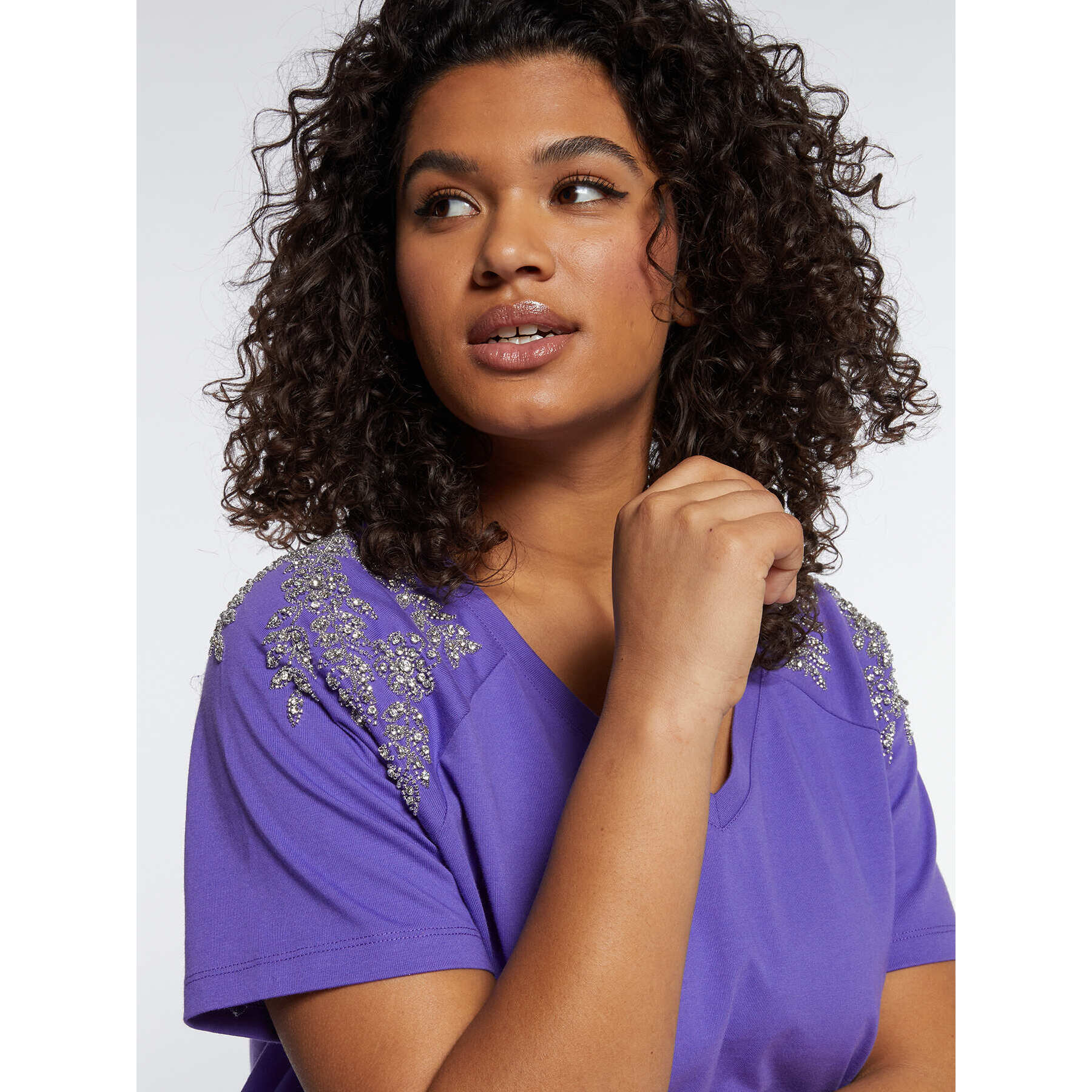 Fiorella Rubino - Camiseta con bordado de hojas - Violeta