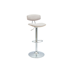 Tabouret de bar design réglable en tissu effet velours texturé beige et métal VASCO