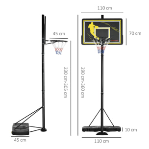 Canasta de Baloncesto con Ruedas Altura Ajustable 230-305 cm 110x45x290-360 cm