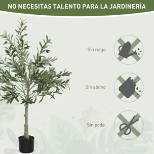 Olivo Artificial 120 cm Planta Artificial Decorativa con Hojas de Seda y 20 Aceitunas Decoración Interior para Hogar Oficina Dormitorio Salón Pack 1