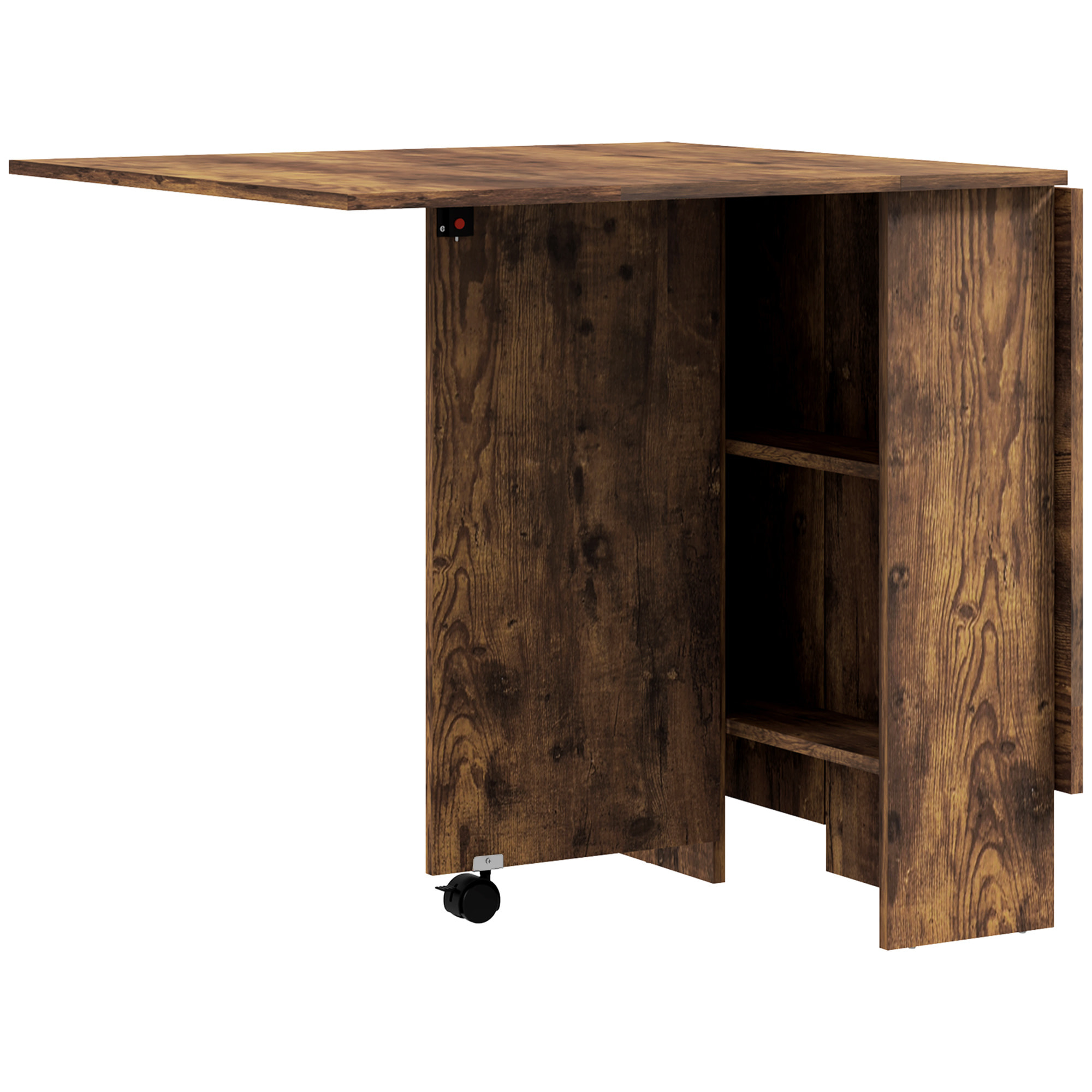 Table pliante mobile 2 étagères intégrées noir aspect bois vieilli