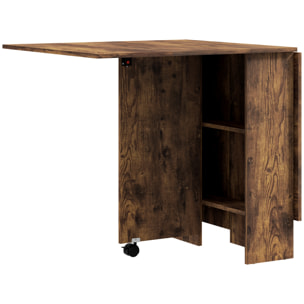 Table pliante mobile 2 étagères intégrées noir aspect bois vieilli