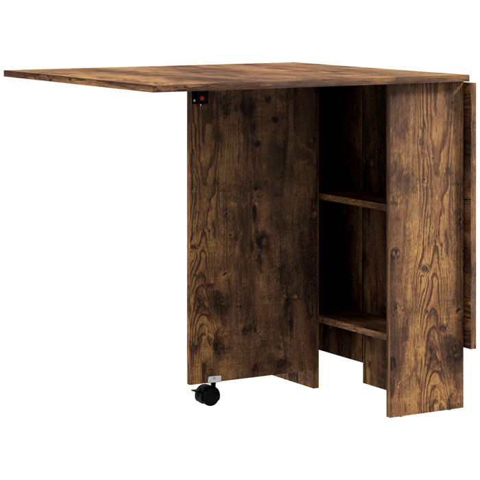 Table pliante mobile 2 étagères intégrées noir aspect bois vieilli