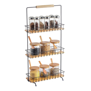 Estante de cocina con 3 pisos de 29,5x15,5x58,5cm - En acero y madera de color Negro