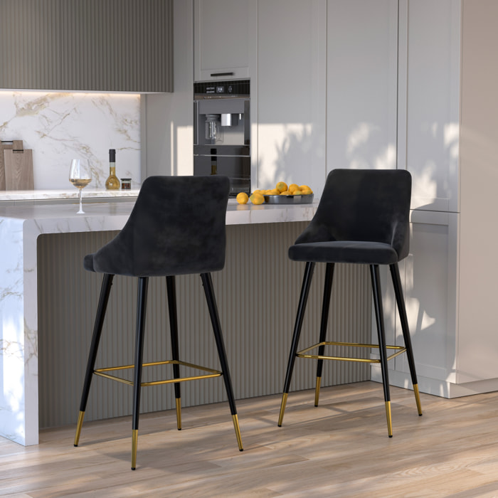 Lot de 2 chaises de bar 77.5 cm en velours noir - Aristote