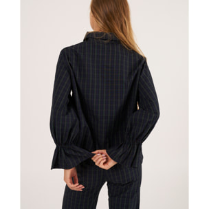 Camiseta de pijama de mujer abotonada con estampado de cuadros