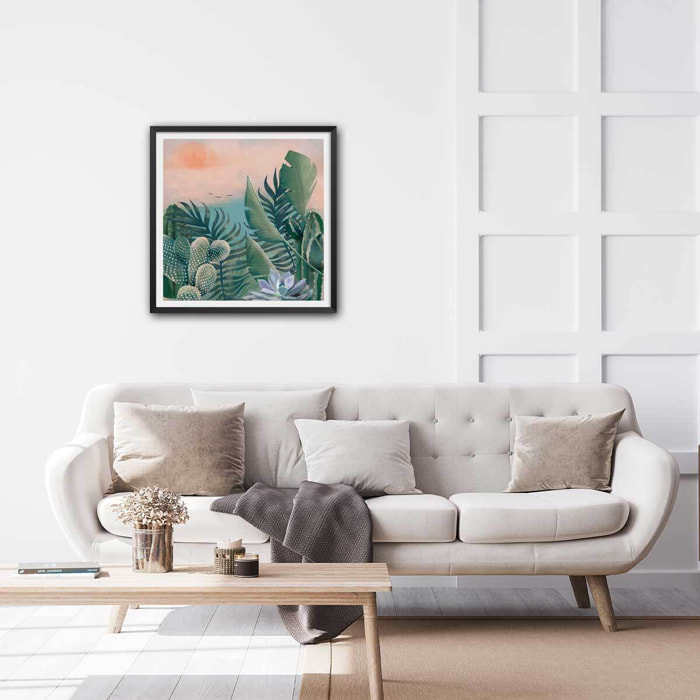 Affiche illustration jardin succulentes et cie Affiche sous cadre noir