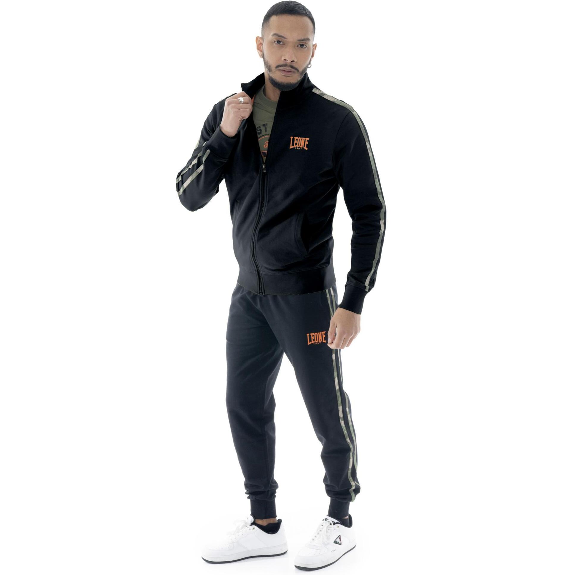 Tuta da uomo in cotone non garzato con colletto e zip Leone Military 1947