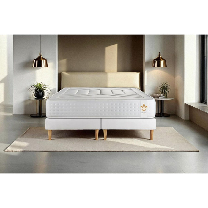 Ensemble Matelas Vingt-Quatre - 24cm - Ressorts ensachés et mémoire de forme - Confort d'exception - Sommier Tapissier Blanc