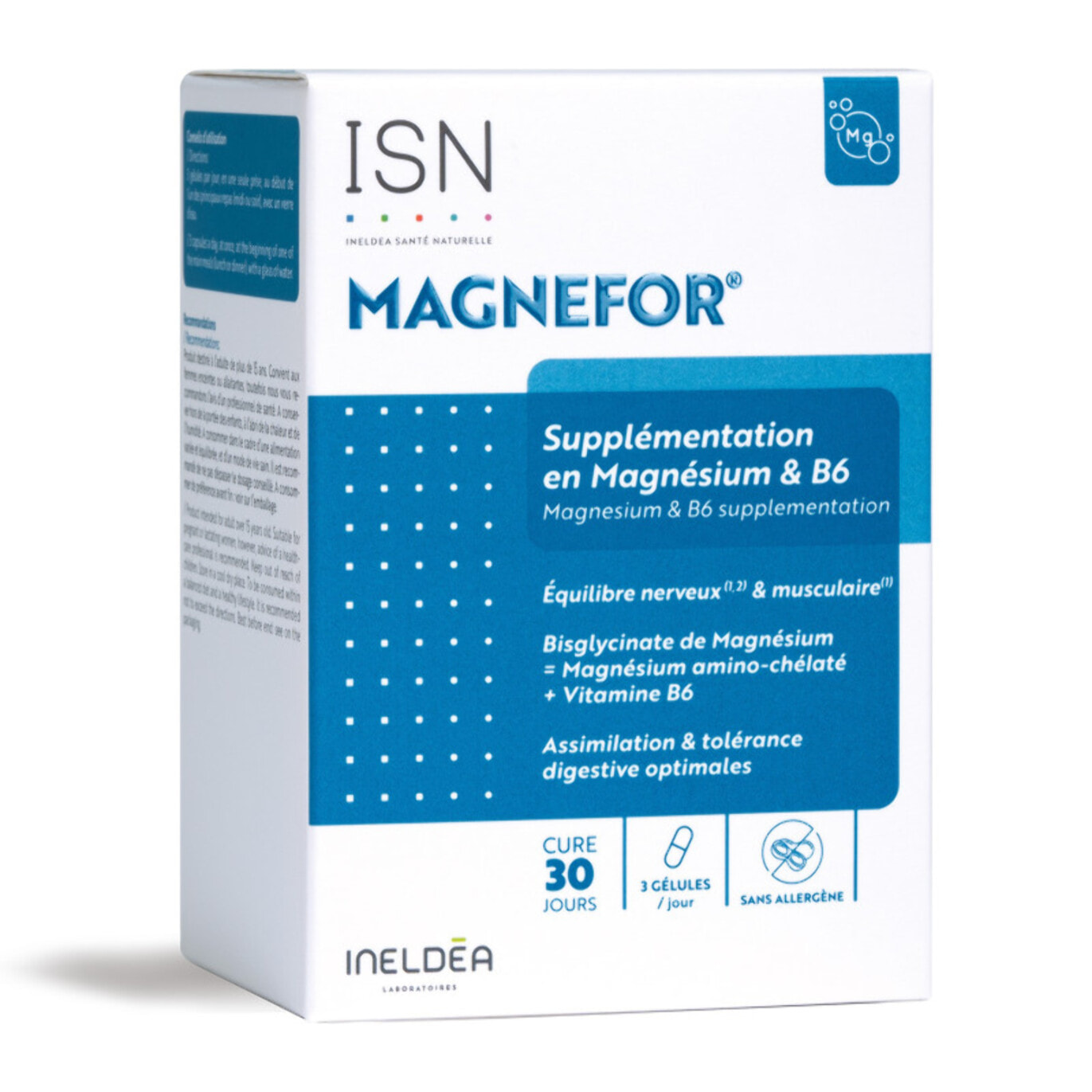 ISN - Magnefor - Complément Alimentaire au Bisglycinate de Magnésium, Vitamines B6 et D, Taurine - Assimilation Optimale - Nervosité & Fatigue Passagère - Cure 30 jours