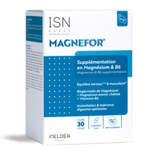 ISN - Magnefor - Complément Alimentaire au Bisglycinate de Magnésium, Vitamines B6 et D, Taurine - Assimilation Optimale - Nervosité & Fatigue Passagère - Cure 30 jours