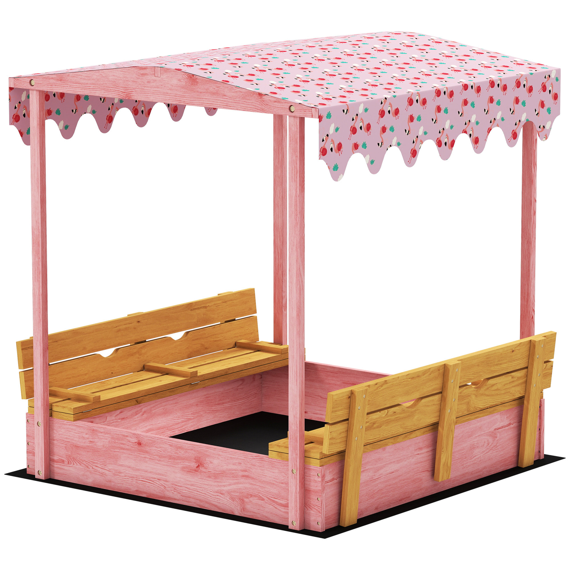 Bac à sable enfant couvercle siège pliable auvent bois rose