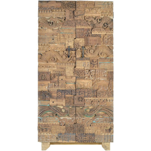 Armario de Madera de Mango, Madera Recuperada 90 Cm Estilo Boho Étnico Tallado