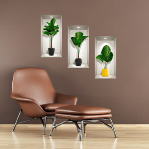 Stickers muraux 3D | Sticker Mural Autocollant effet 3D palmiers en pots - Stickers adhésifs 3D Chambre Salon Trompe l'oeil