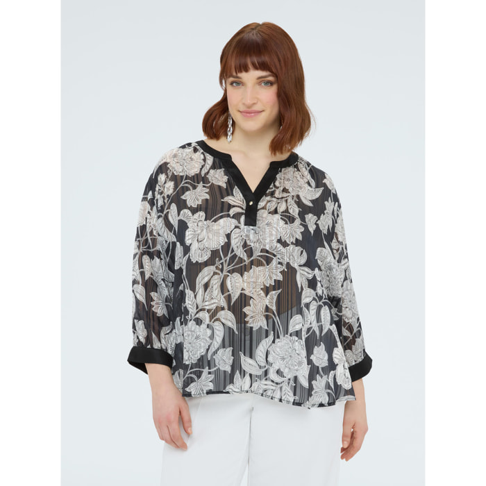 Fiorella Rubino - Blusa in creponne con stampa floreale - Nero