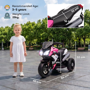 HOMCOM Moto Eléctrica para Niños con 3 Ruedas, Moto Eléctrica Infantil con Pedal, Faro LED, Música y Bocina, Regalo para Niños y Niñas de 3 a 5 Años, Rosa