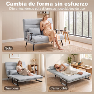 Sofá Cama 2 Plazas Convertible, 3 en 1, Sofá Cama Plegable, Tapizado en Lino, Respaldo Ajustable, 2 Almohadas con Funda Lavable, para Salón, Dormitorio, 127x73x95 cm, Gris Claro