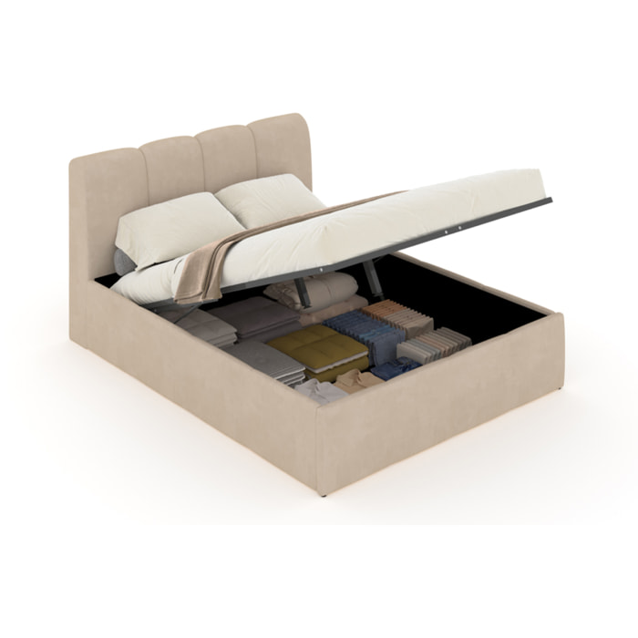 MOORE Lit nuage coffre 140x190cm velours beige