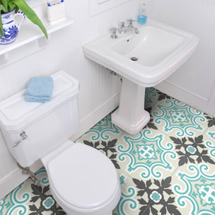 Sticker Sol Carreaux de Ciment azulejos avec laminat de Protection en Plastique Anti-dérapant | Stickers Sol - 4 STICKERS SOL CARRELAGES ANTONIO ANTI-DÉRAPANT
