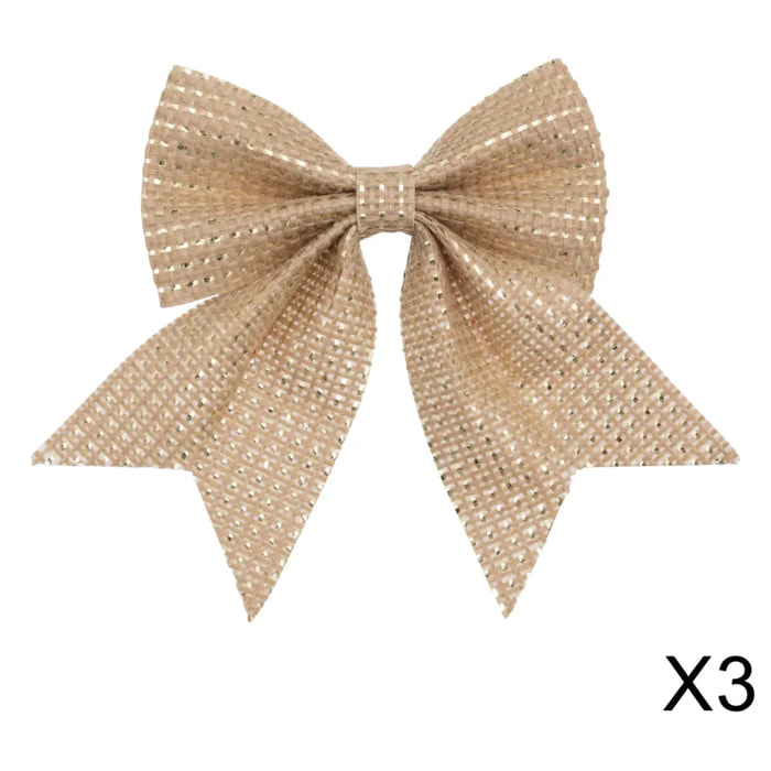 Lot de 3 nœuds déco 12x13cm jute or
