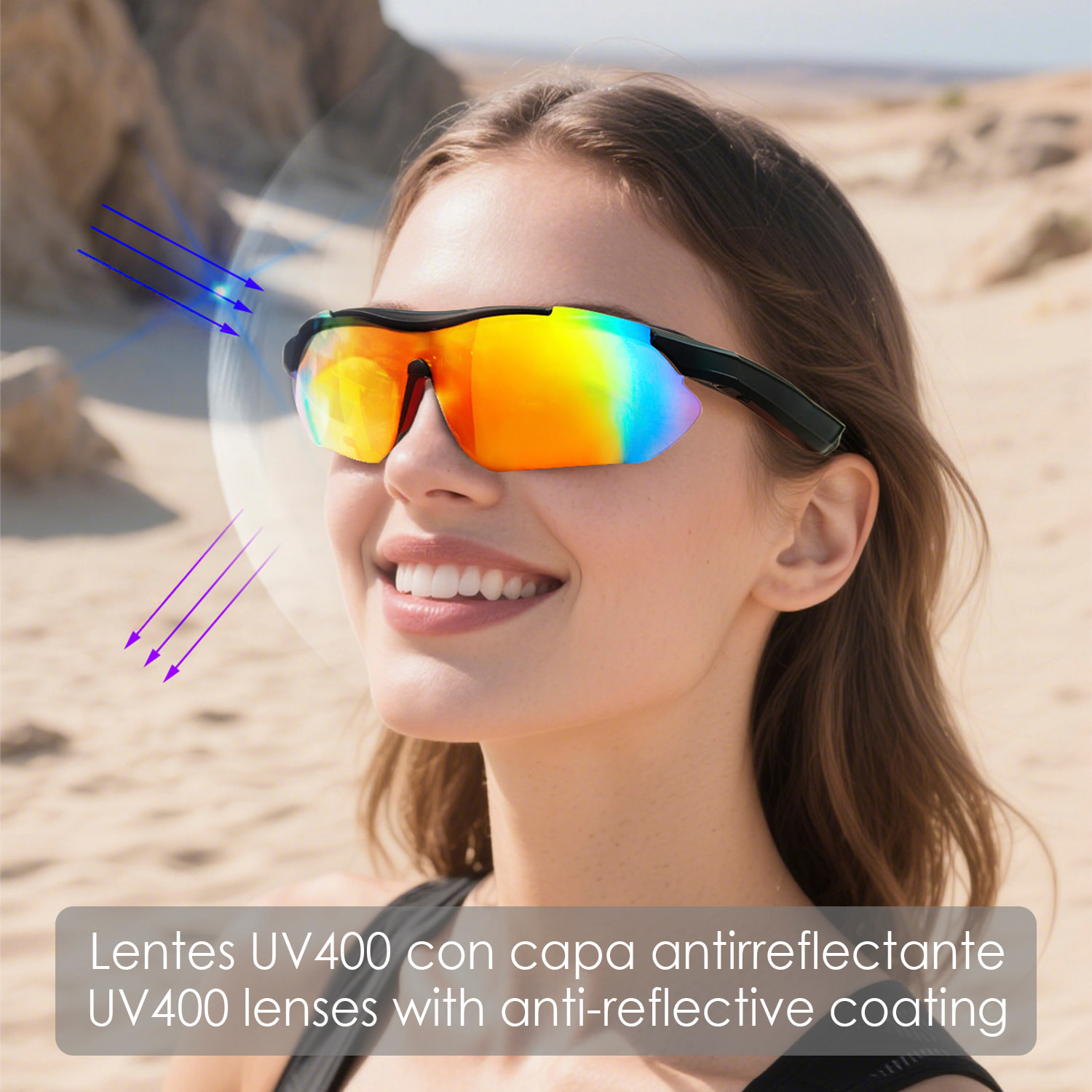 Occhiali sportivi intelligenti QY PRO 3. Assistente vocale intelligente, traduzione in tempo reale di oltre 100 lingue, controllo della musica/chiamate e lenti UV400.