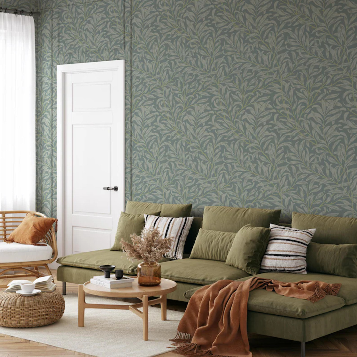 Carta da parati botanica verde salvia