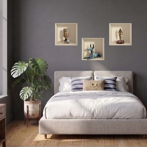 Stickers muraux 3D | Sticker Mural Autocollant effet 3D Egypte statues et vases - Stickers adhésifs 3D Chambre Salon Trompe l'oeil