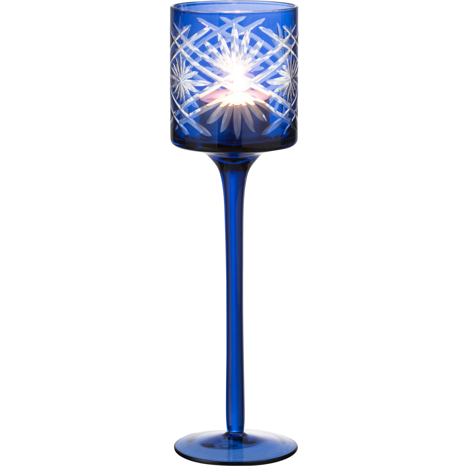 J-Line photophore sur Pied Santorini - verre - bleu - small